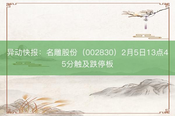 异动快报：名雕股份（002830）2月5日13点45分触及跌停板