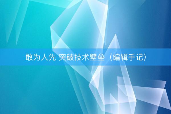 敢为人先 突破技术壁垒（编辑手记）