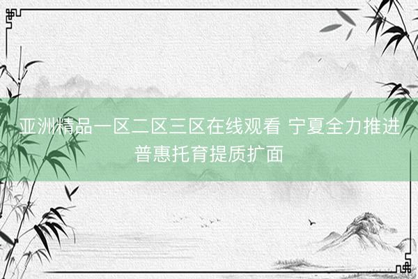 亚洲精品一区二区三区在线观看 宁夏全力推进普惠托育提质扩面