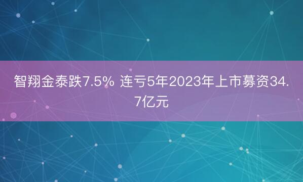 智翔金泰跌7.5% 连亏5年2023年上市募资34.7亿元