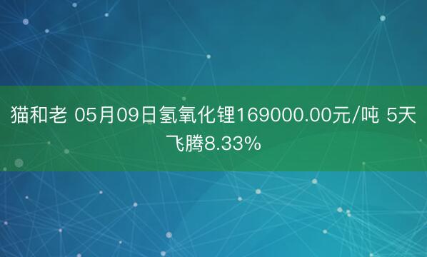 猫和老 05月09日氢氧化锂169000.00元/吨 5天飞腾8.33%