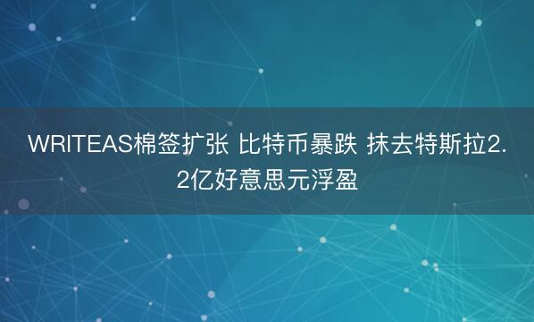 WRITEAS棉签扩张 比特币暴跌 抹去特斯拉2.2亿好意思元浮盈