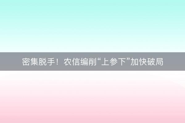 密集脱手！农信编削“上参下”加快破局