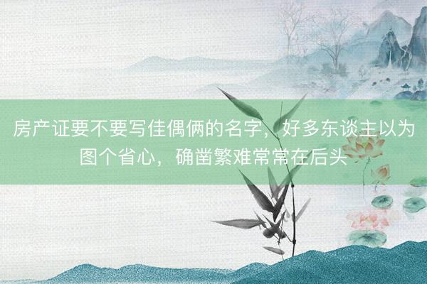 房产证要不要写佳偶俩的名字，好多东谈主以为图个省心，确凿繁难常常在后头
